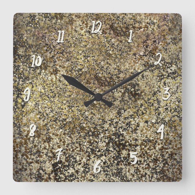 Horloge Carrée Dark Gold Glitter Crackle Moderne Chic Glam Sparkl (Recto)