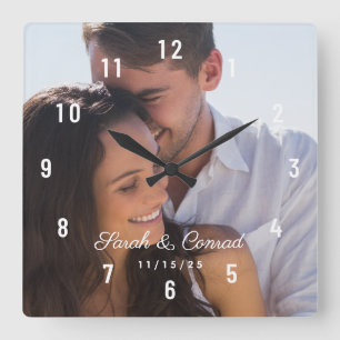 Horloge Carrée Date de mariage personnalisée avec photo