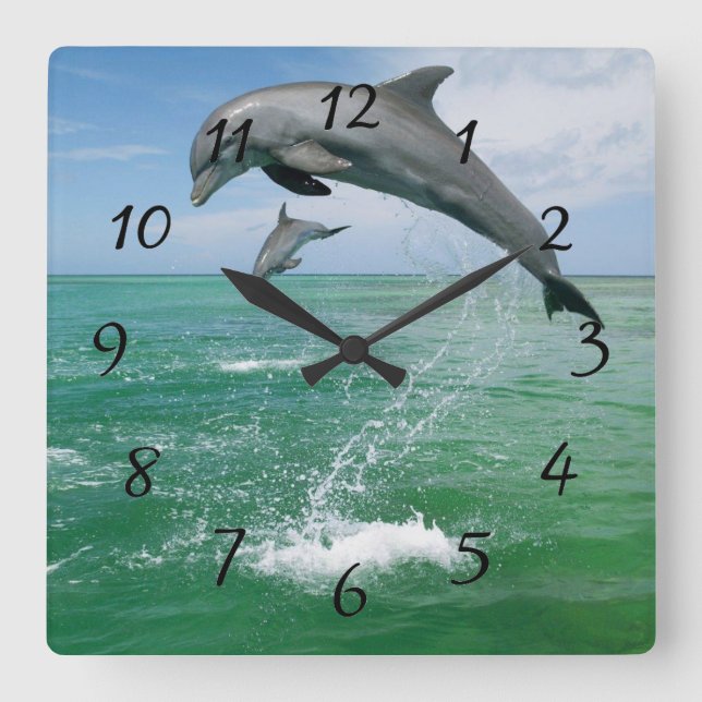 Horloge Carrée Dauphin dans la nature sauter et jouer (Recto)