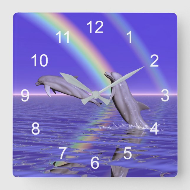 Horloge Carrée Dauphins et arc-en-ciel (Recto)
