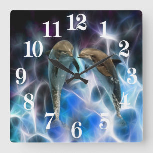 Horloge Carrée Dauphins et cristaux fractaux