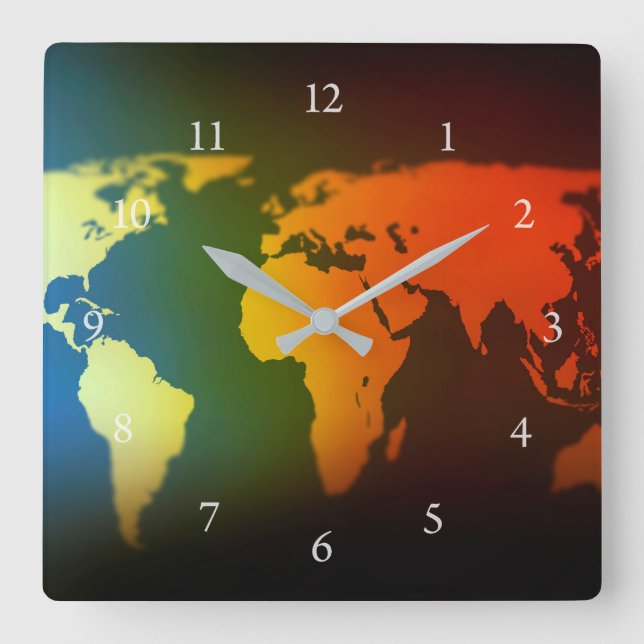 Horloge Carrée Day and night world map clock (Recto)