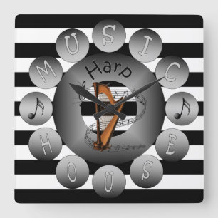 Horloge Carrée ~ de ~Stripes d'échelle de spirale de ~ d'harpe de