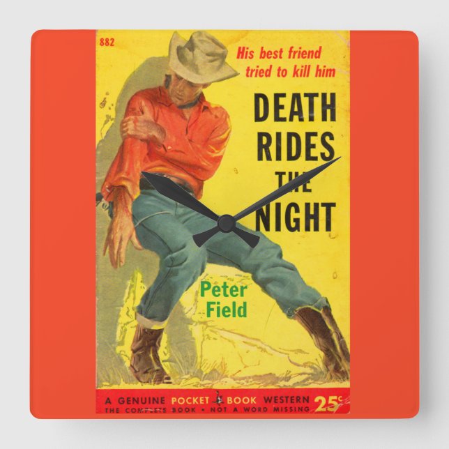 Horloge Carrée Death Rides La nuit couverture du livre de l'ouest (Recto)