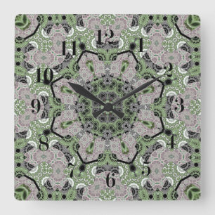 Horloge Carrée Déco noir gris vert gris abstrait