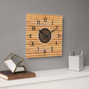 Horloge Carrée Décor à motif de bois rustique - Décoratif minimal