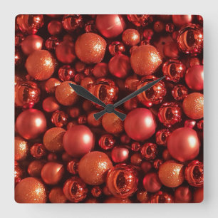 Horloge Carrée Décor de Noël Baubles rouges
