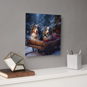 Horloge Carrée Décor de Noël de traîneau enneigé de Berger Austra