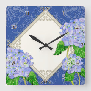 Horloge Carrée Décor maison Diamond Swirl Etchings Blue Hydrange