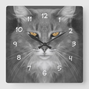 Horloge Carrée Décor Mur Thème Chat