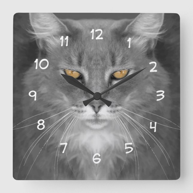 Horloge Carrée Décor Mur Thème Chat (Recto)