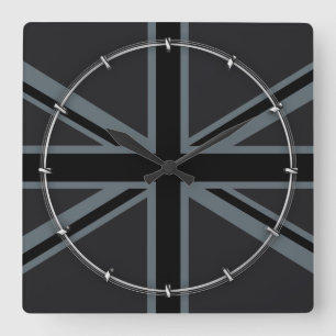Horloge Carrée Décor noir de conception de drapeau d'Union Jack