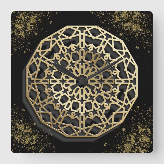 Horloge Carrée décor oriental design noir (Recto)