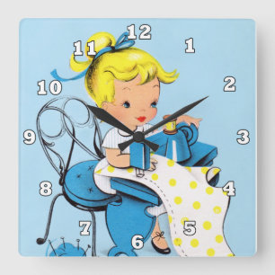 Horloge Carrée Décoration mignonne de la salle de couture pendul