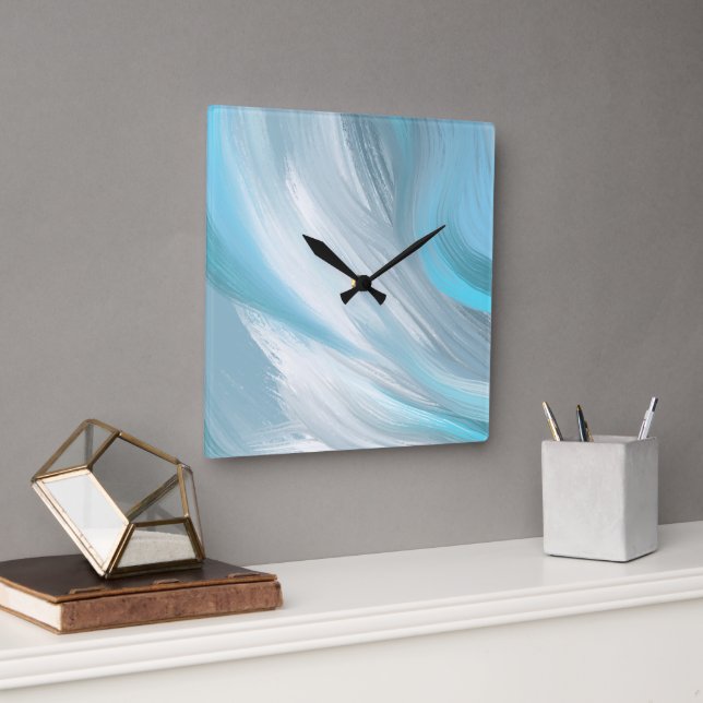 Horloge Carrée décoration moderne et moche bleue (Bureau)