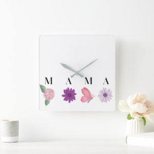 Horloge Carrée Décoration murale de maman cottagecore florale, pa