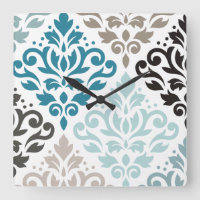 Défiler Damask Décaler Ptn Art Teals Browns Blanc