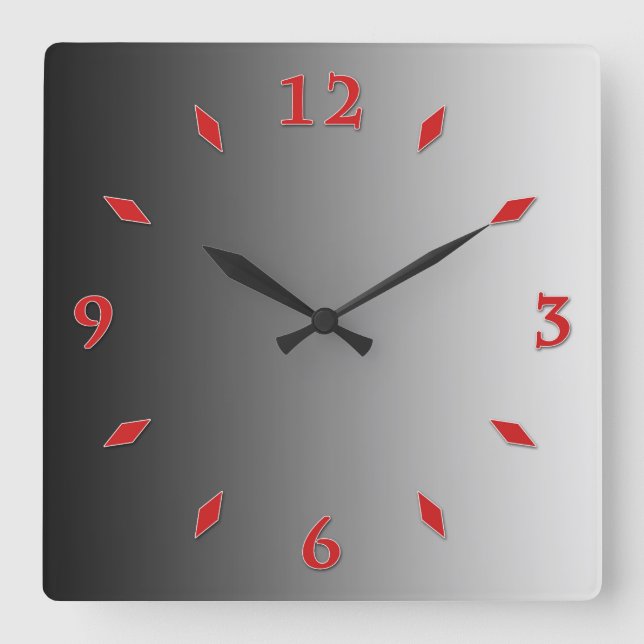 Horloge Carrée Dégradé gris, cadran rouge. (Recto)
