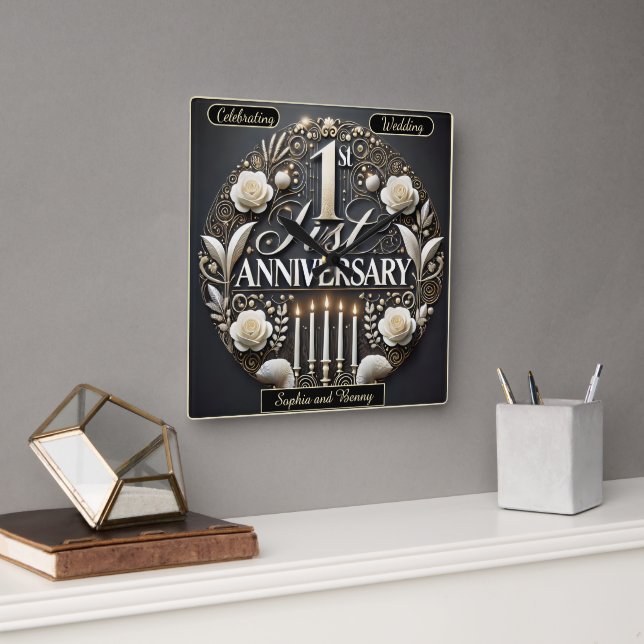 Horloge Carrée Délicat 1er anniversaire Floral Keepsaké (Bureau)
