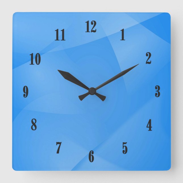 Horloge Carrée Délicat Pliages Bleus avec numéros noirs (Recto)