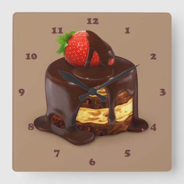 Horloge Carrée Délicieux gâteau à la crème glacée au chocolat (Recto)
