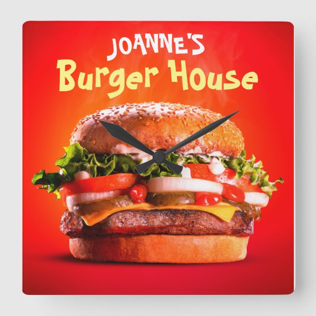 Horloge Carrée Délicieux steak fromage Burger House (Recto)