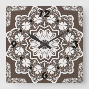 Horloge Carrée Dentelle blanche