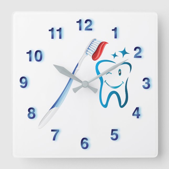 Horloge Carrée Dentist Toothbrush Funky Blue (Recto)
