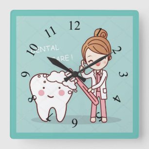 Horloge Carrée Dentiste Animé avec la dent