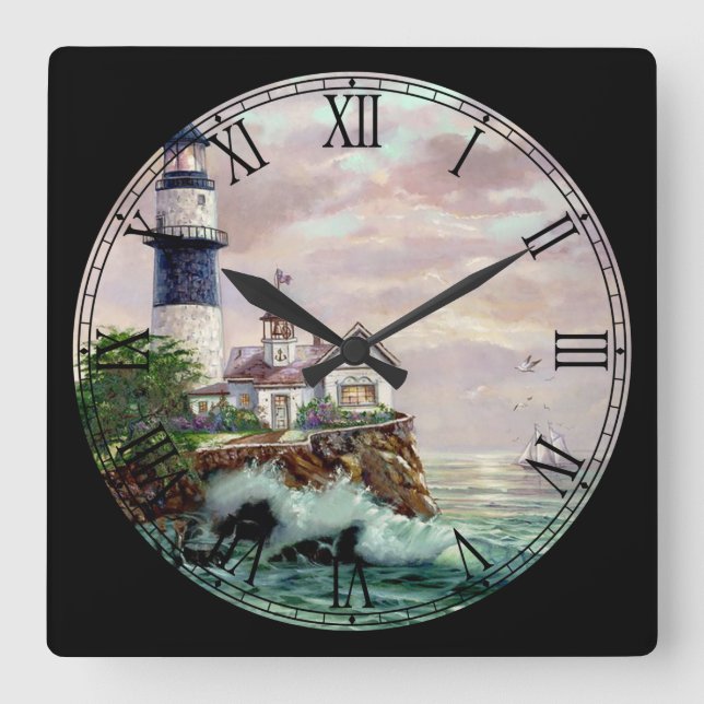 Horloge Carrée Des vagues s'écrasent sur le rivage (Recto)