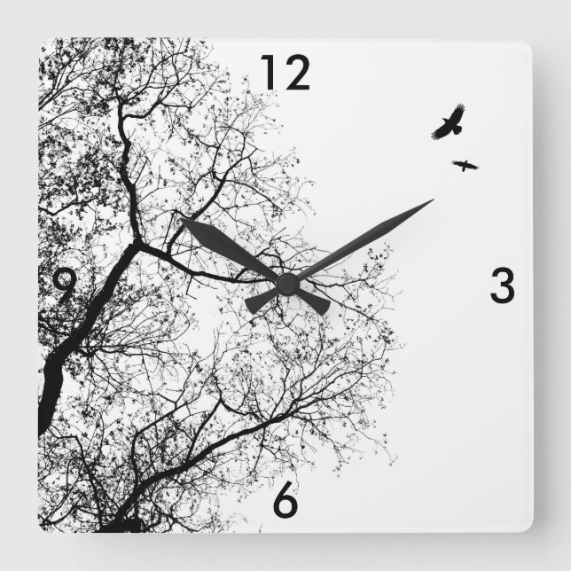 Horloge Carrée Design 24 Trees and Crow Raven Birds (Recto)
