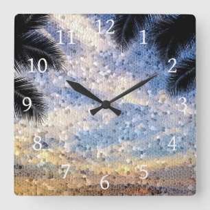 Horloge Carrée Design 28 Mosaïque bleu