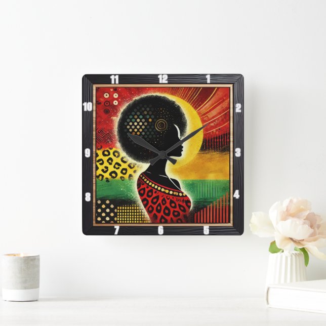 Horloge Carrée Design artistique inspiré par l'Afrique Motif dyna (Maison)