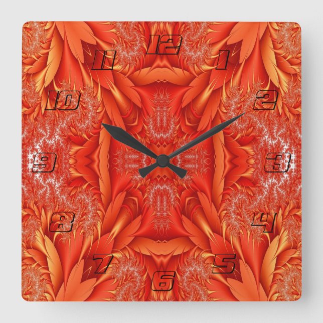 Horloge Carrée Design délicat de la plume fractée - rouge (Recto)