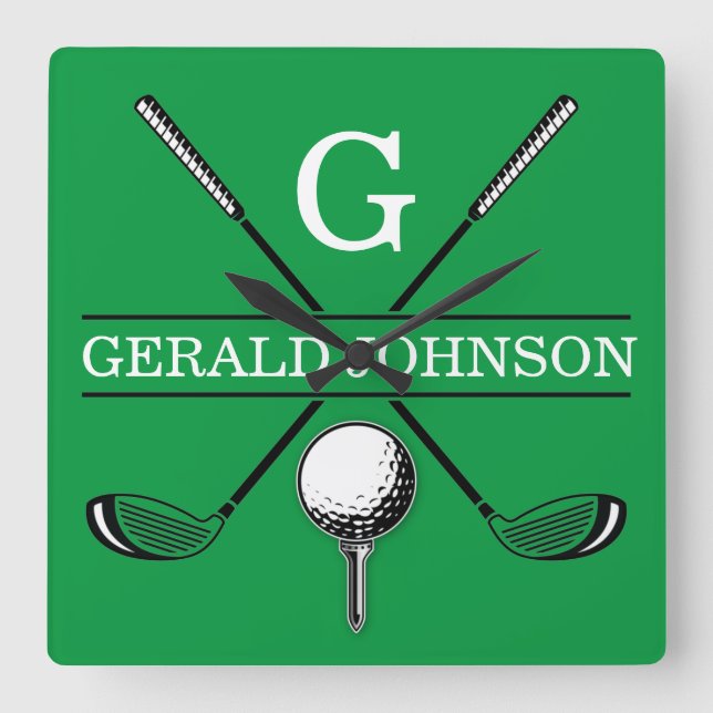 Horloge Carrée Design élégant de monogramme de golf (Recto)