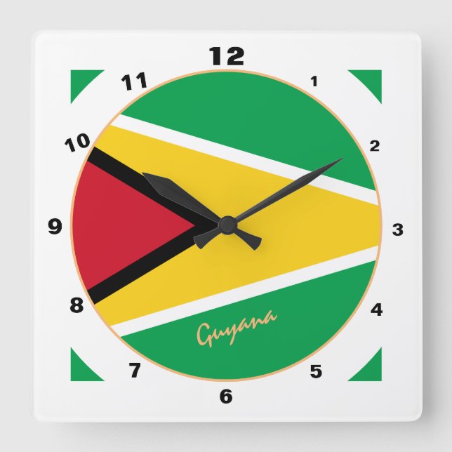 Horloge Carrée Design Guyana moderne, drapeau Guyana Home / tenda (Recto)