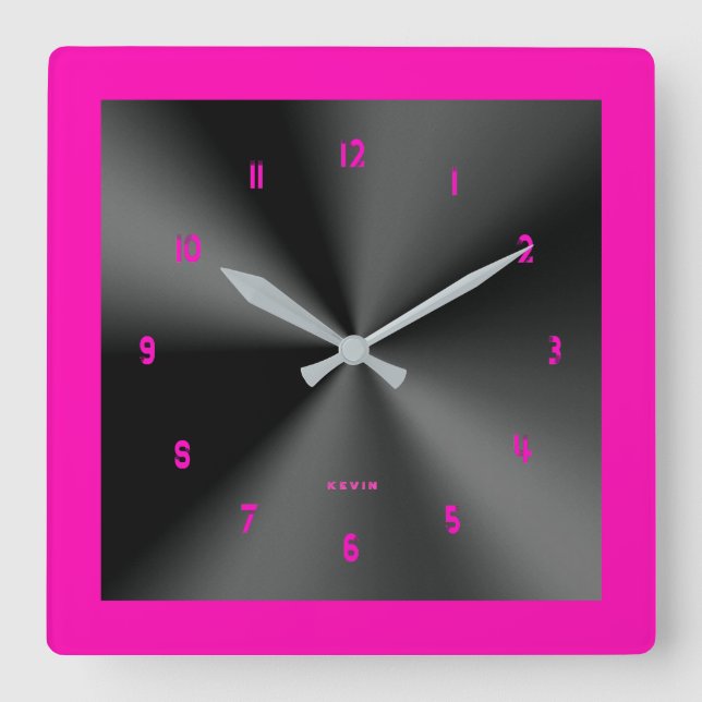 Horloge Carrée Design métallique rose et noir brillant (Recto)