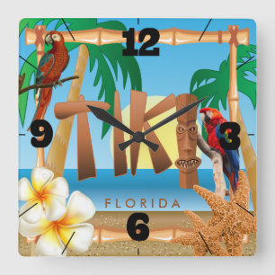 Horloge Carrée Design Tropical Tiki