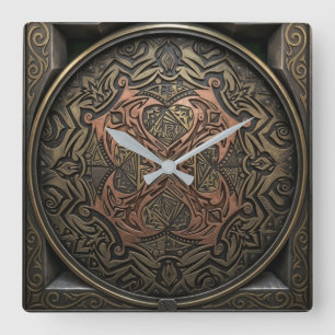 Horloge Carrée Dessin à la main en 3D numérique : Mandala en bron