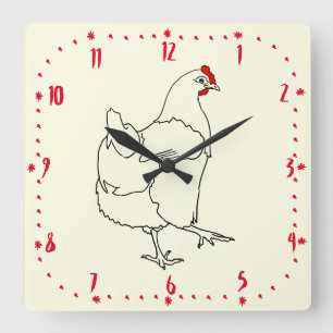 Horloge Carrée Dessin animé Poulet Heure Dessin de Poule Ferme An