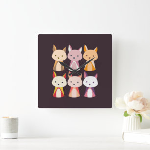 Horloge Carrée Dessin coloré Fox