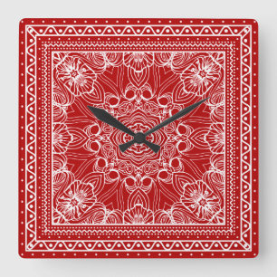 Horloge Carrée dessin de bandanna rouge et blanc