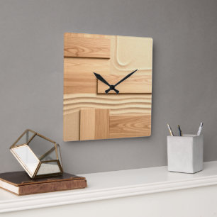Horloge Carrée Dessin de bois géométrique sur sable