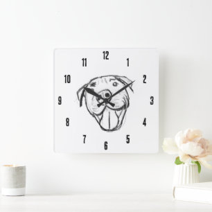 Horloge Carrée dessin de bulle simple amoureux de les chiens noir