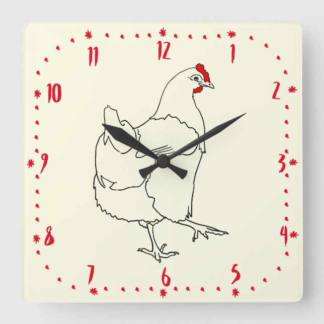 Horloge Carrée Dessin de poulets de temps Dessin de poulets d'art (Recto)