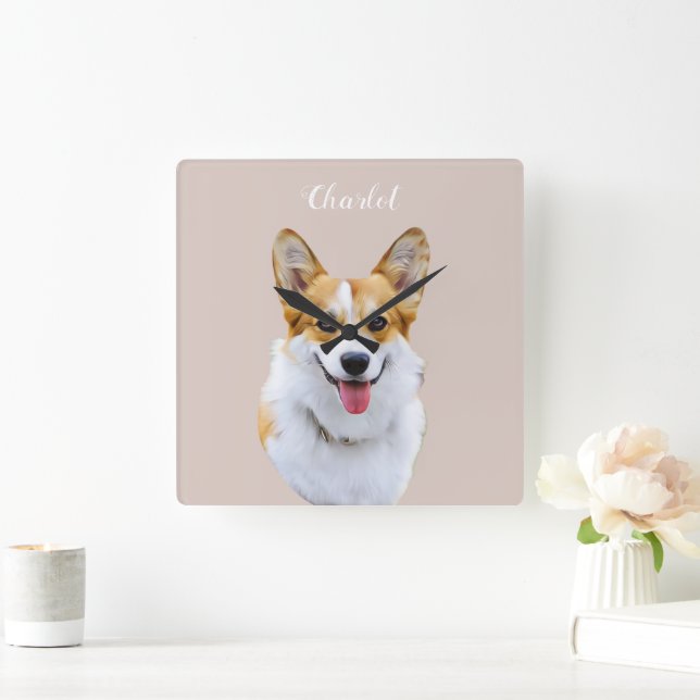 Horloge Carrée Dessin personnalisé Welsh Corgi Dog (Maison)