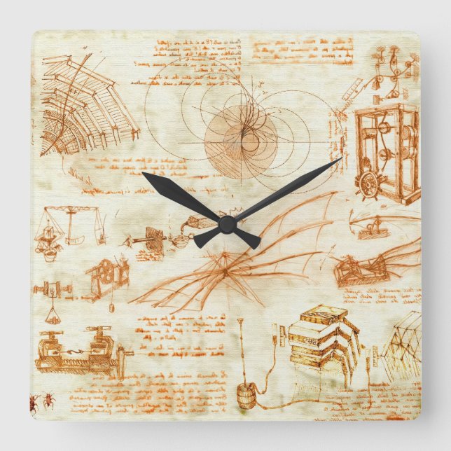 Horloge Carrée Dessin technique et croquis par Leonardo da Vinci (Recto)