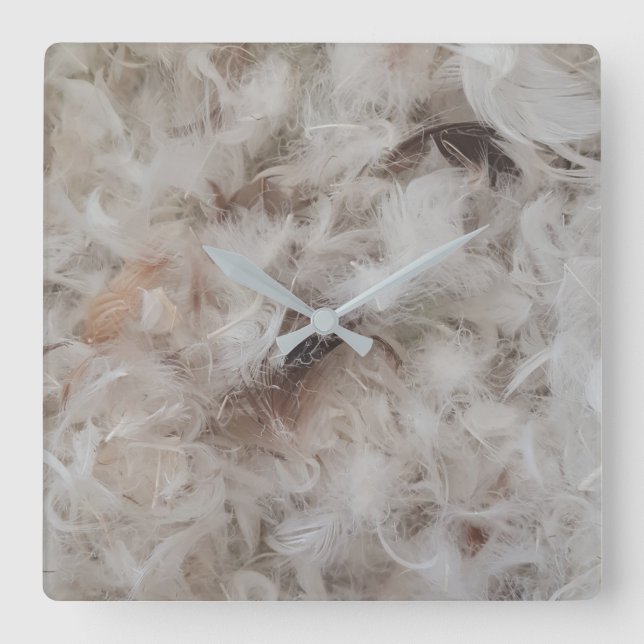 Horloge Carrée Dessus Comforter Oiseaux plumes Photographie Éléga (Recto)