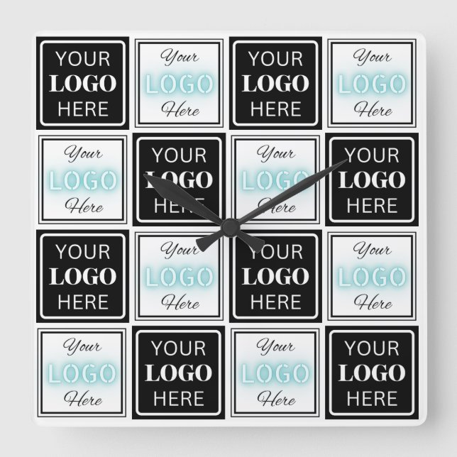 Horloge Carrée Deux Logos Événement Blanc Simple (Recto)