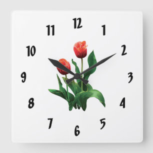 Horloge Carrée Deux tulipes rouges